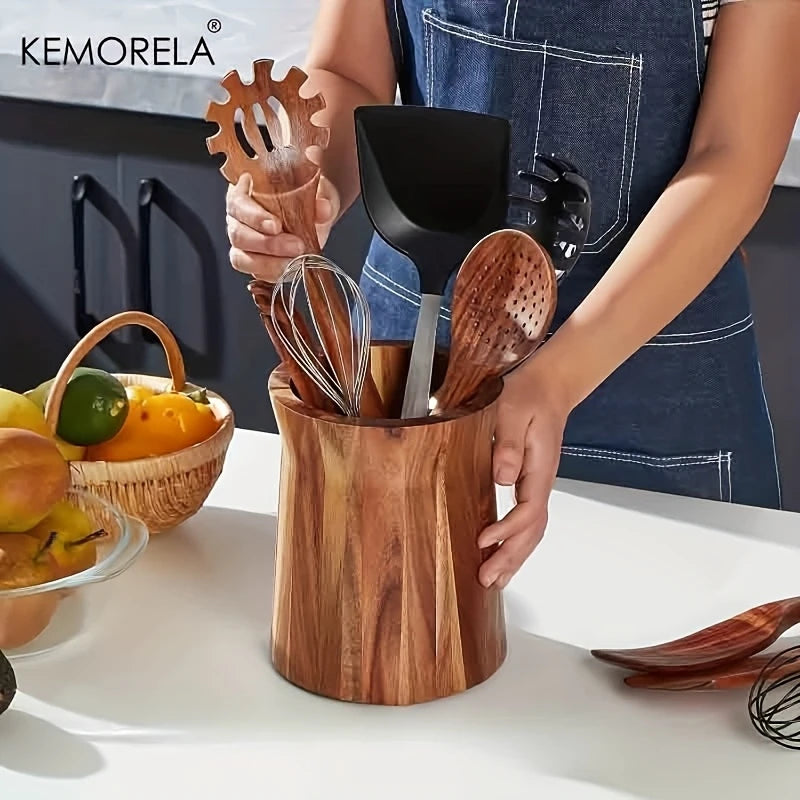 KEMORELA 360° Rotating Wooden Utensil Holder & Countertop Caddy Utensil Holder Axl