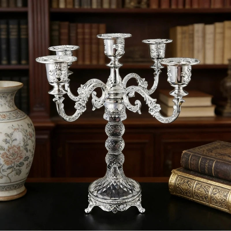 Vintage Zinc Alloy Candlestick Holder – Wedding & Home Decor Decorative Candle Holder Axl Silver 5 Heads