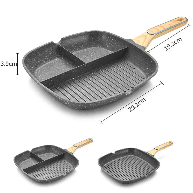29cm Nonstick 3-Section Square Grill Pan | Induction Griddle Grill Pan Griddle Axl