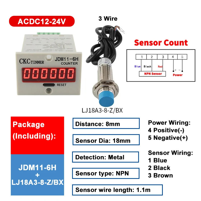JDM11-6H 6-Digit Digital Industrial Counter + Proximity Switch Industrial Digital Counter Axl SET5
