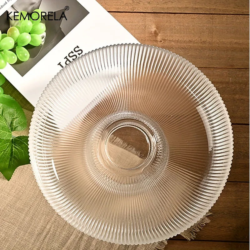 KEMORELA Glass Fruit Bowl with Feet – Striped Snack Tray Glass Fruit Bowl Axl