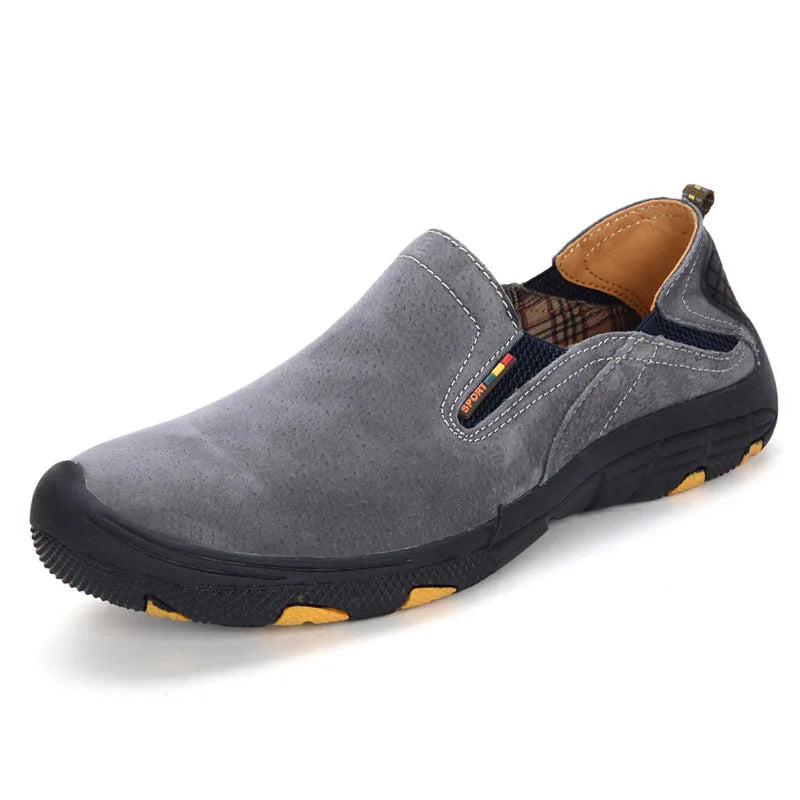 YBQJOO Men's Leather Loafers – Handmade Slip-On Moccasins Men's Leather Loafers Axl gray 45