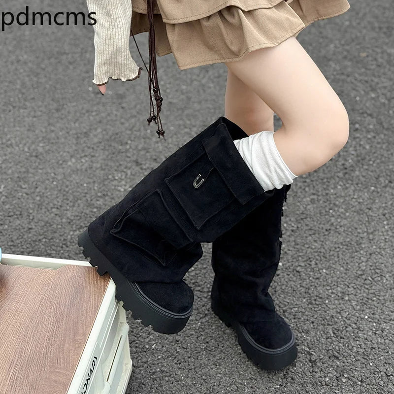 Women's Retro Mid-Calf Motorcycle Boots – Square Heel Zip Mid-Calf Boots Axl