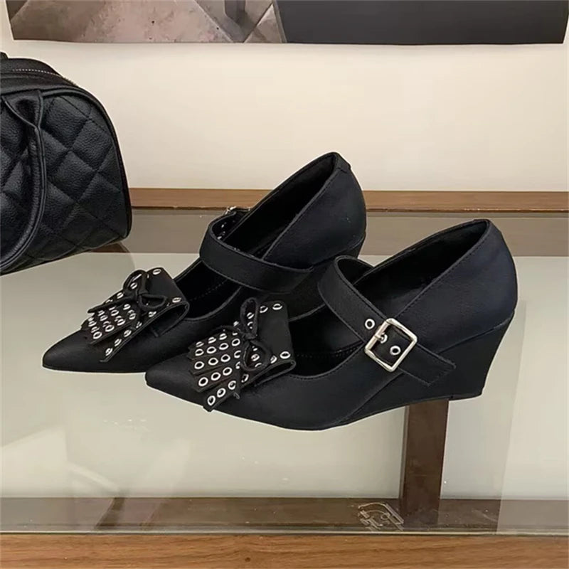 Women's Pointed Toe Wedge Pumps – Mary Jane Buckle Heels Wedge Pumps Axl