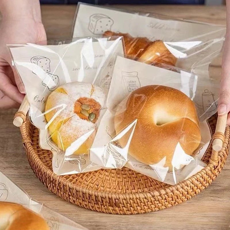 50 Self-Adhesive Bakery Bags – Bread Cookie & Pastry Pack Bakery Packaging Bags Axl