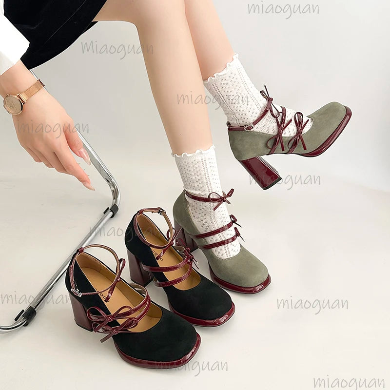Women's Mary Jane Pumps – Butterfly-Knot Thick Block Heel Mary Jane Pumps Axl