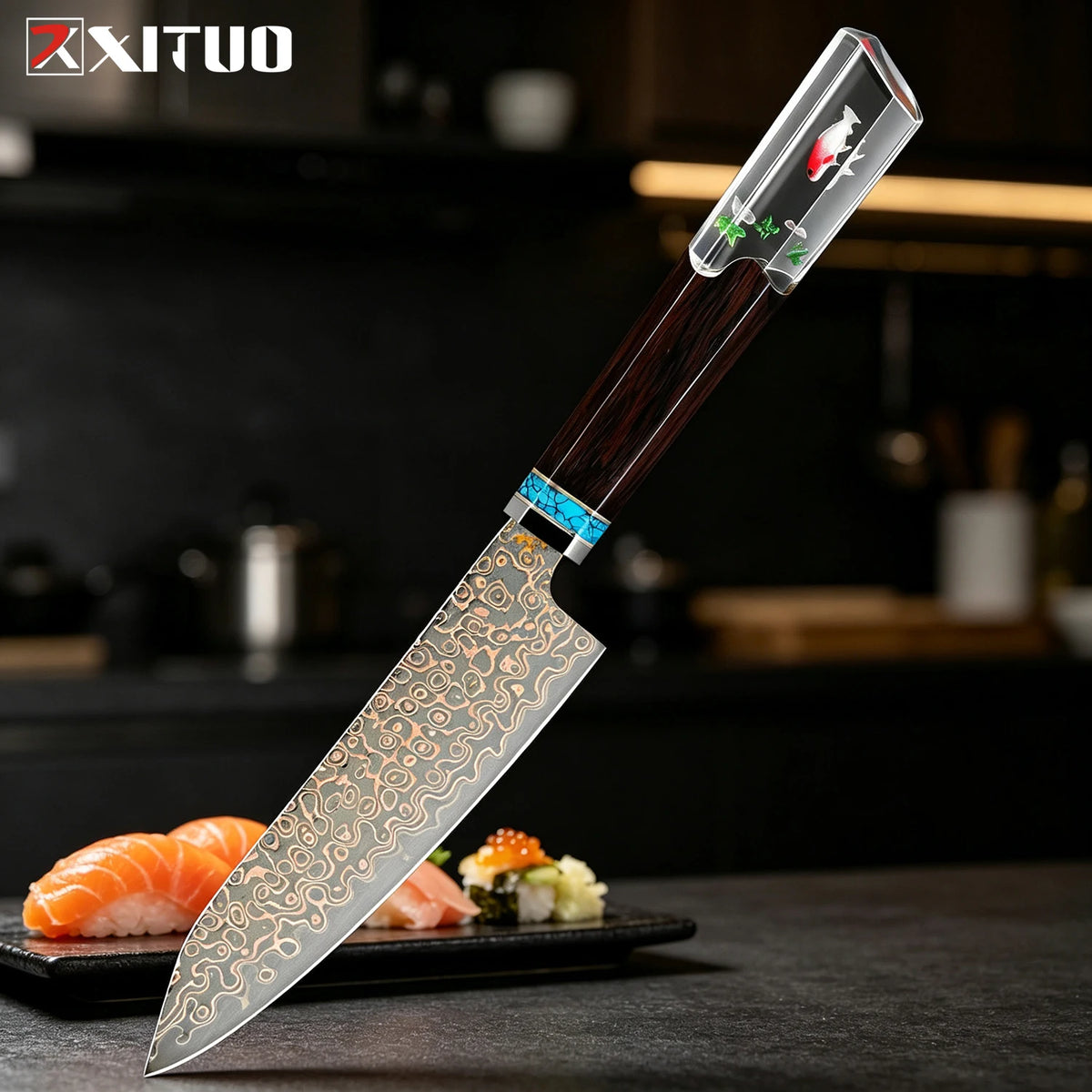 XITUO Damascus Steel Chef Knife Set – Octagonal Wood Handle Kitchen Knife Set Axl Utility Knife