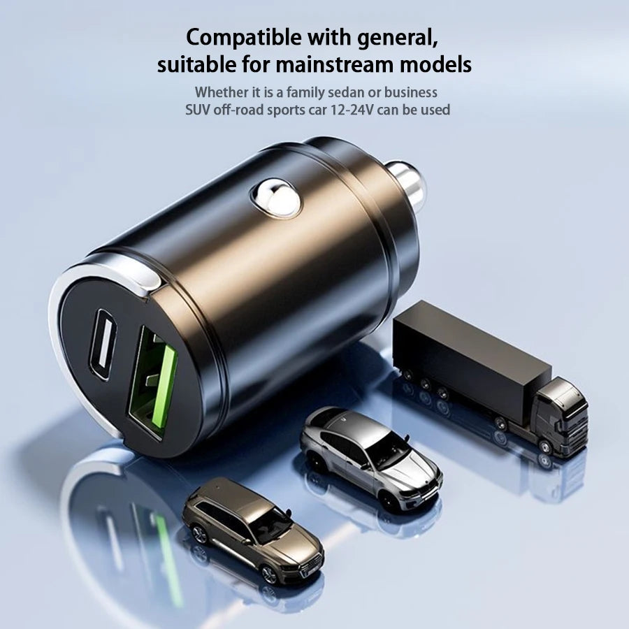 Hidden Mini Car Charger USB & USB-C Fast Charge Pull Ring Car Charger Axl
