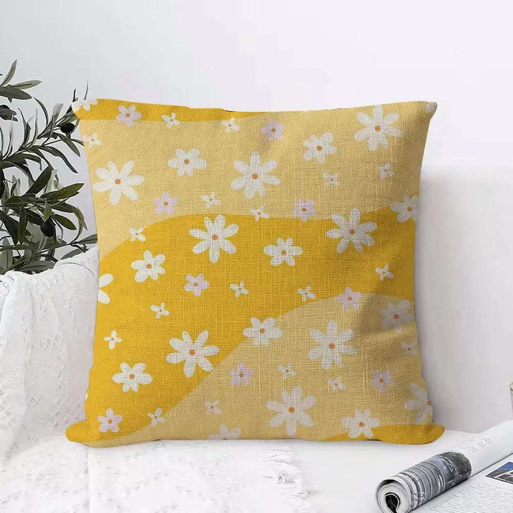 Colorful Daisies Linen Cushion Cover with Hidden Zipper Decorative Cushion Cover Axl White1 45X45cm
