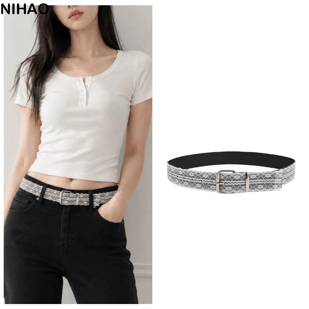Floral Lace Waist Belt – Adjustable Y2K Korean Style Strap Lace Waist Belt Axl