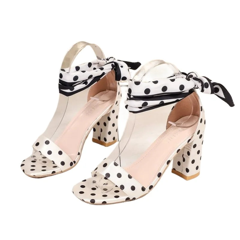 Women's Polka Dot Bow Block Heel Sandals – Open Toe Plus Size Women's Heeled Sandals Axl