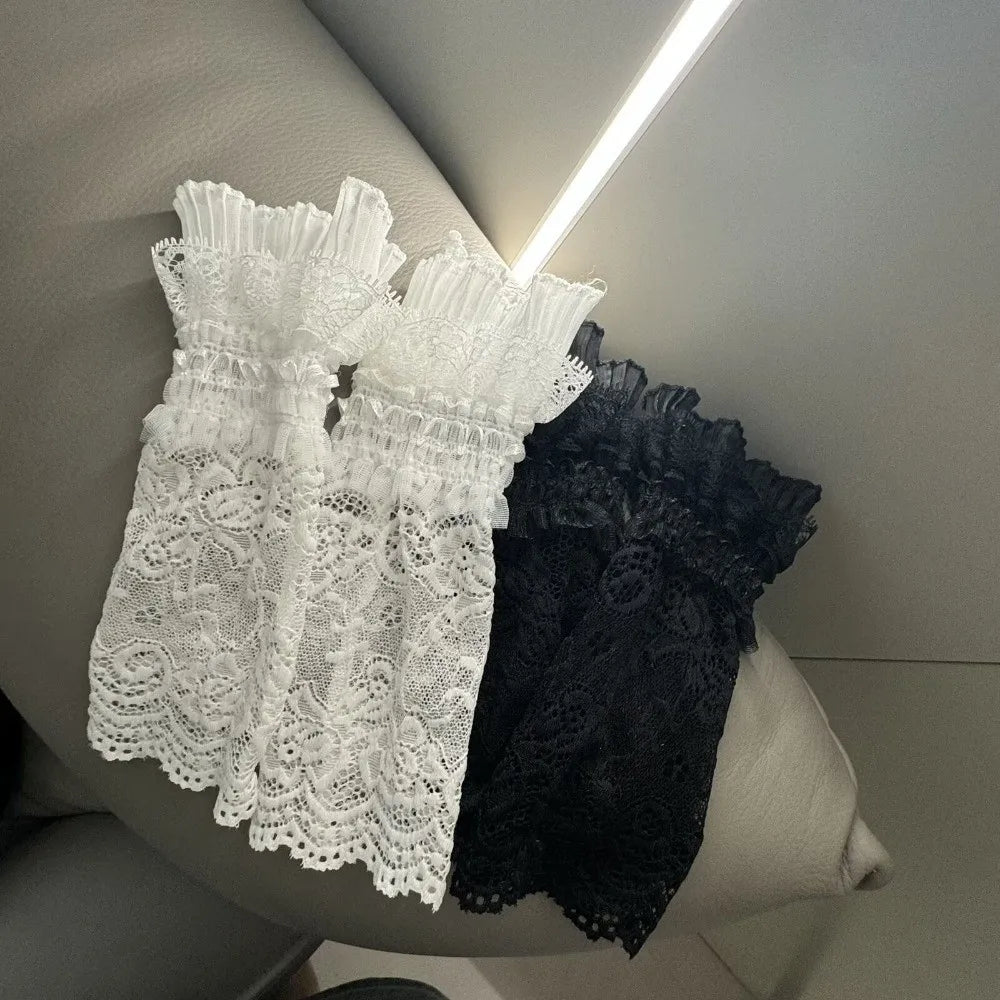Lace Trim Arm Sleeves – Mesh Ruffle Fingerless Wrist Cuffs Lace Arm Sleeves Axl