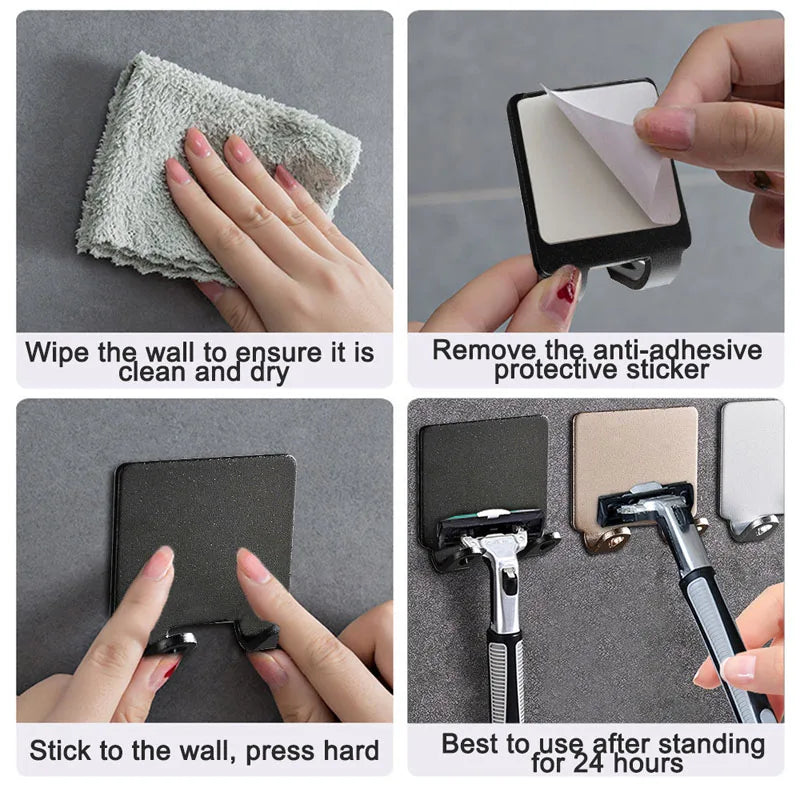 Wall-Mount Razor Holder – Stainless Steel Bathroom Shaver Hook Razor Holder Axl