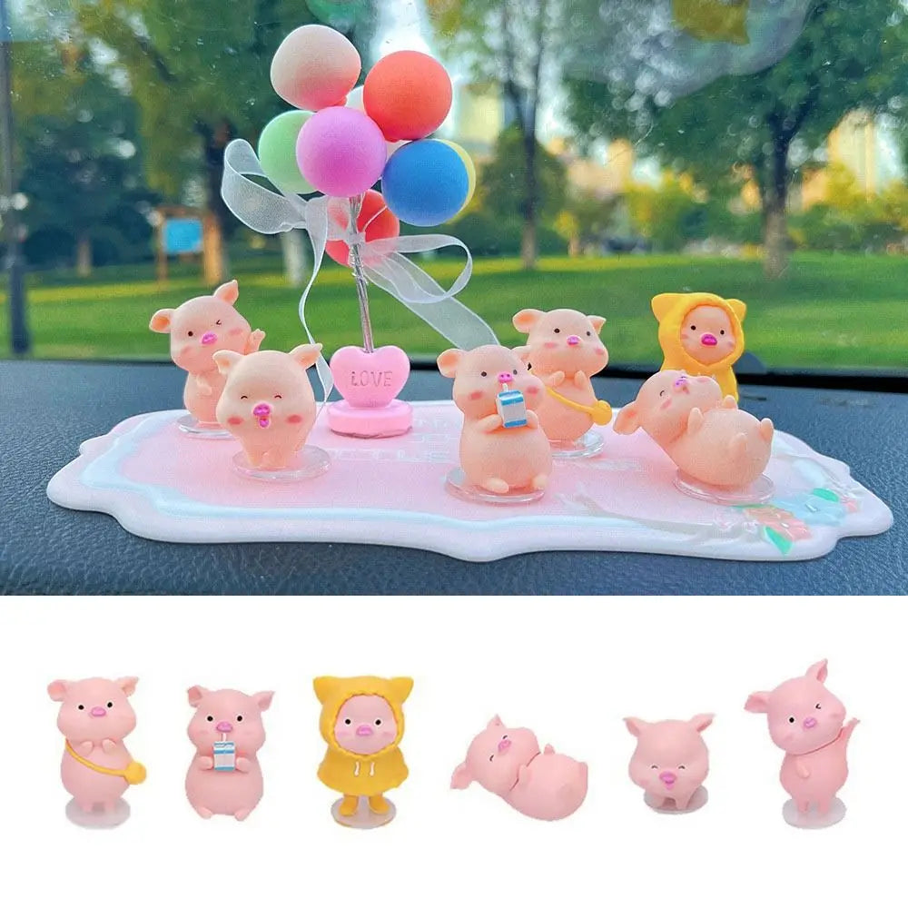 6-Piece Mini Flocked Piggy Car Dashboard Ornament Figures Decorative Figurines Axl