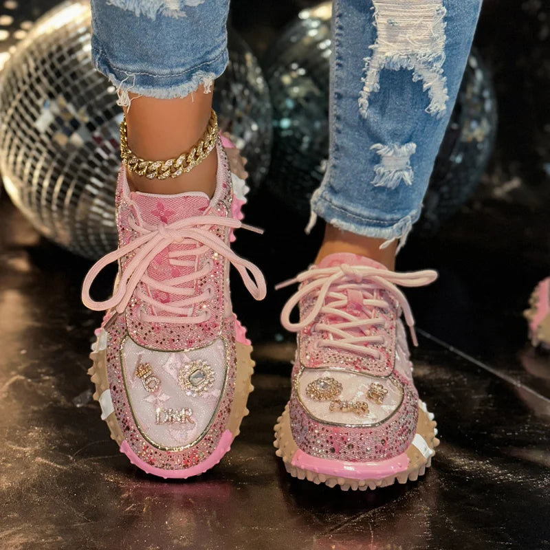 Women's Rhinestone Platform Sneakers – Luxury Casual Shoes Platform Sneakers Axl