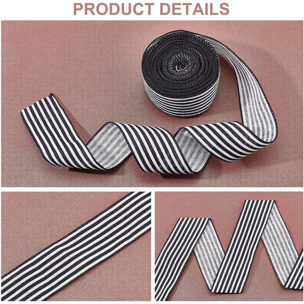 Black & White Striped Polyester Ribbon 2.5" – 12 Yards per Roll Decorative Craft Ribbon Axl