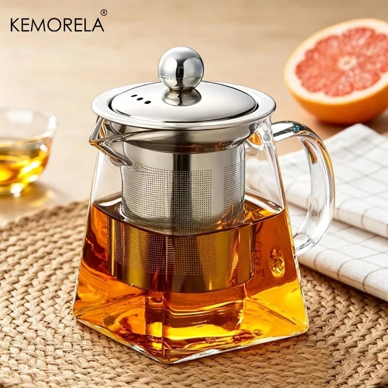 KEMORELA 1L Glass Teapot with Stainless Steel Strainer Glass Teapot Axl