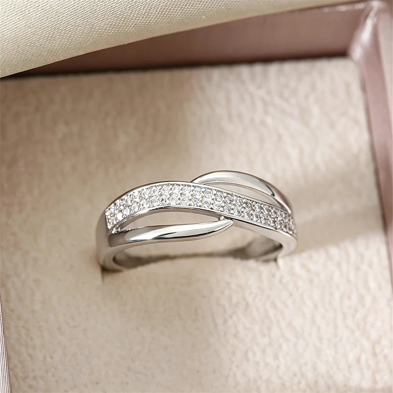 Huitan CZ Eternity Band Ring for Women | Wedding & Party CZ Fashion Ring Axl
