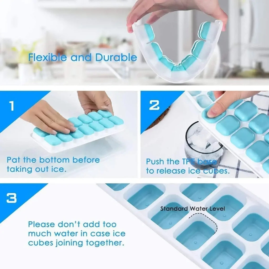 Silicone Ice Cube Tray with Lid – 14-Grid Non-Stick Mold Ice Cube Tray Axl