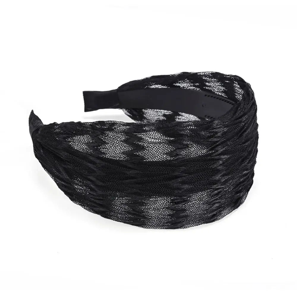 Korean Wide Chiffon Headband – Retro Toothed Hair Hoop for Women Chiffon Hair Headband Axl black