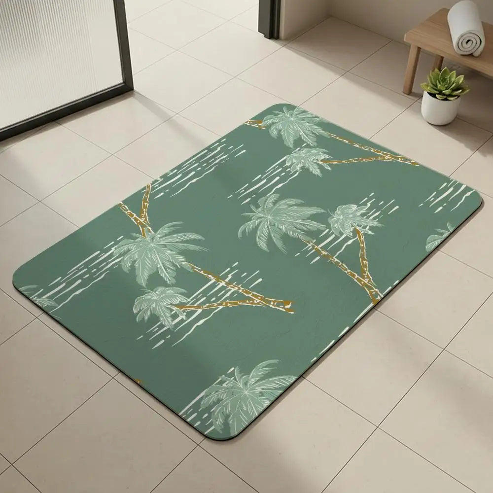 Tropical Palm Diatomite Bath Mat – Quick Dry & Anti-Slip Diatomite Bath Mat Axl White3 30x45cm