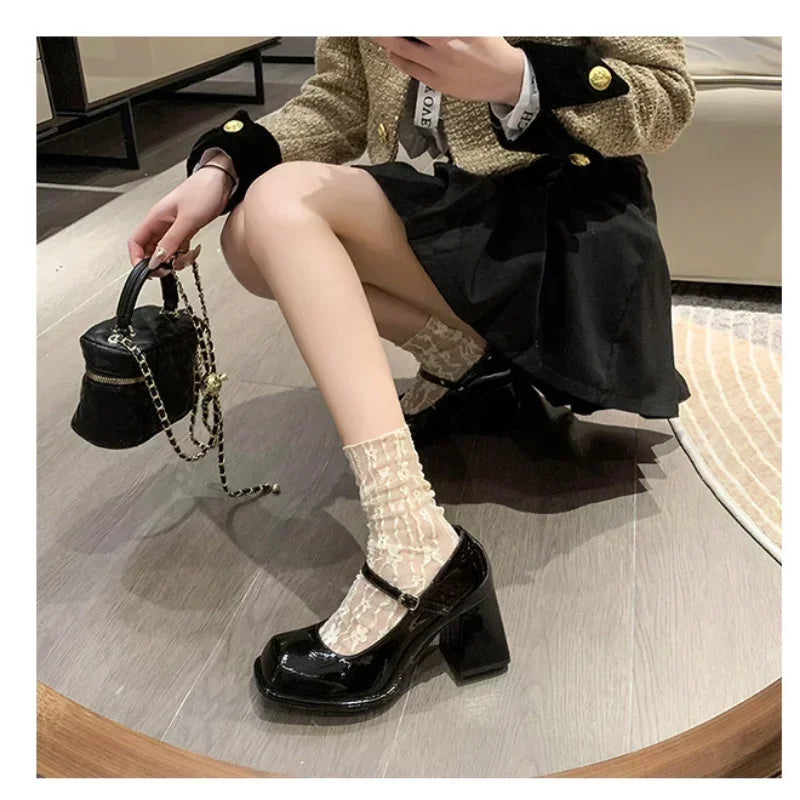 Women's Mary Jane Heels – Vintage Buckle Square Toe Pumps Mary Jane Pumps Axl