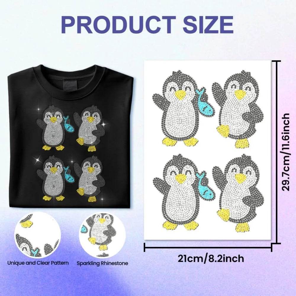 Penguin Rhinestone Iron-On Patch – Glitter Heat Transfer Appliqué Iron-On Appliqué Axl