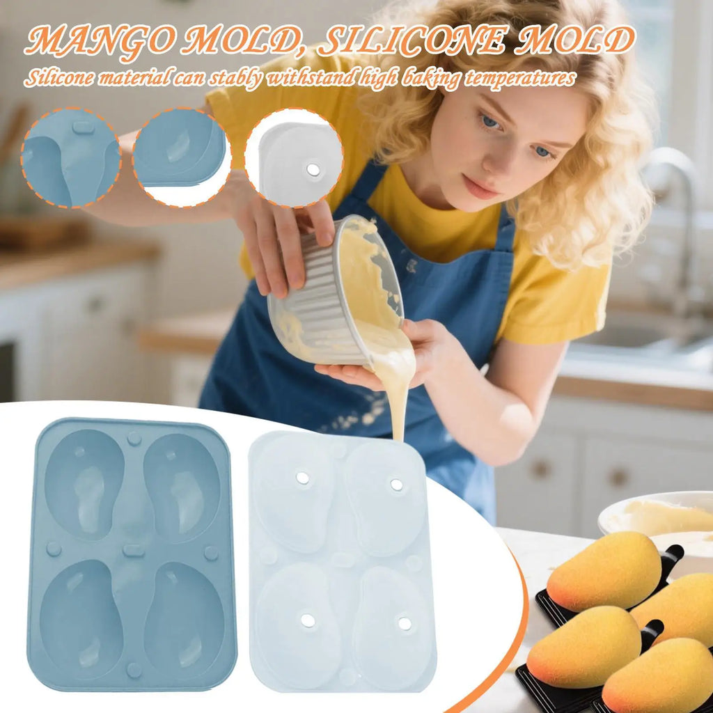 4-Cavity 3D Mango Silicone Mousse Mold – Cake, Jelly & Candy Silicone Cake Mold Axl