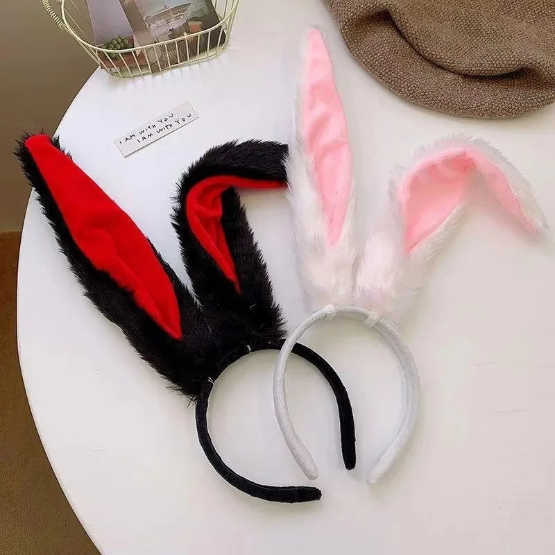 Plush Rabbit Ear Headband Grey & Pink – Cosplay Hair Hoop Costume Hair Accessory Axl