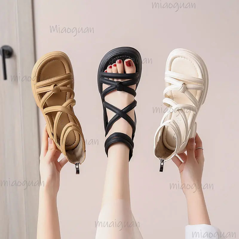 Women's Roman Wedge Sandals – Zip Open Toe 5cm Heel Wedge Sandals Axl