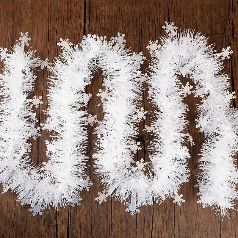 2M Christmas Snowflake Tinsel Garland | Metallic Xmas Decor Christmas Tinsel Garland Axl white snow 2M