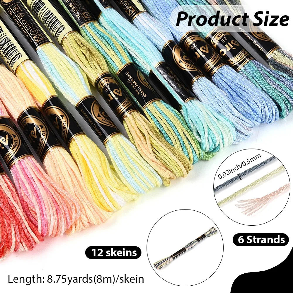 12 Skeins Variegated Embroidery Thread – Gradient Polyester Floss Embroidery Thread Set Axl