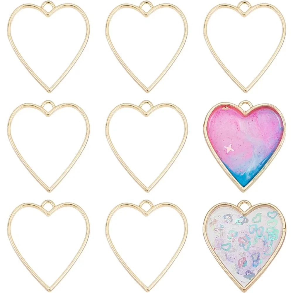 30pcs Heart Open Back Bezel Pendants – Zinc Alloy Resin Frames Jewelry Bezel Charms Axl