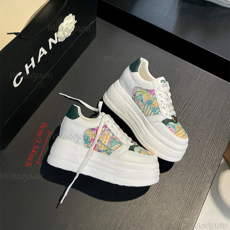 Women's Crystal Chunky Platform Sneakers – Thick Sole Lace-Up Platform Sneakers Axl