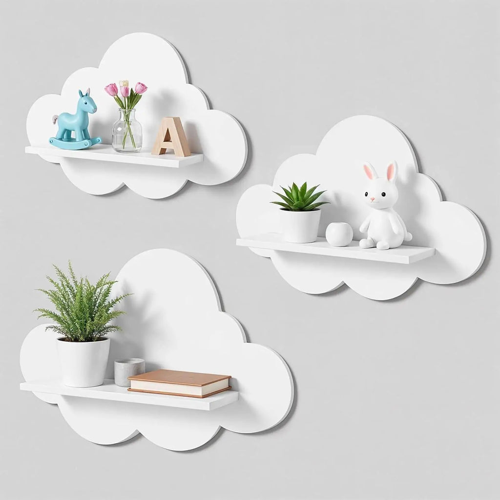 Cloud Shape Floating Wall Shelves – Set of 3 WPC Storage Rack Floating Wall Shelves Axl