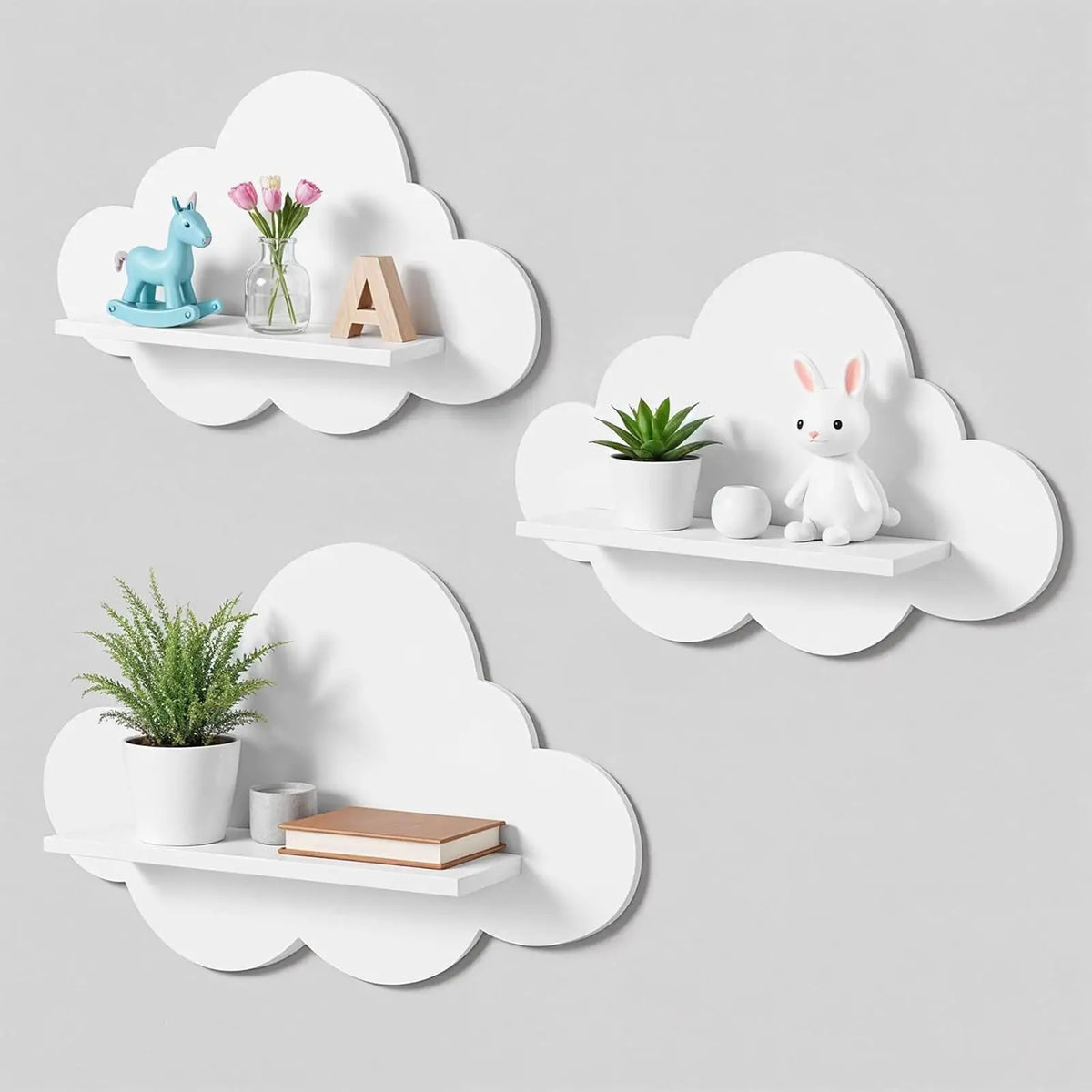 Cloud Shape Floating Wall Shelves – Set of 3 WPC Storage Rack Floating Wall Shelves Axl
