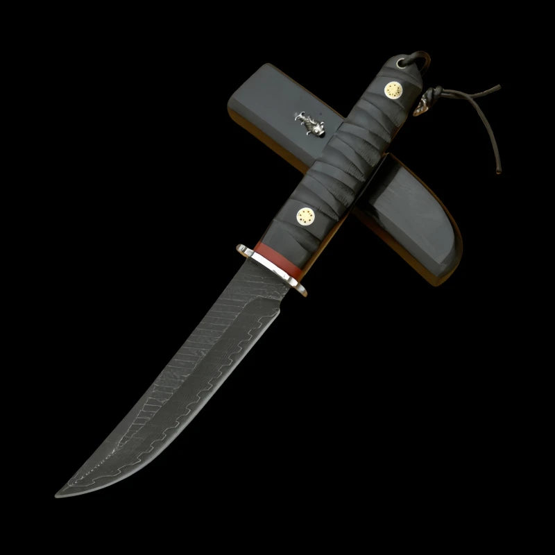 Damascus Steel Kitchen Knife – 62HRC, Ebony Handle & Sheath Damascus Kitchen Knife Axl