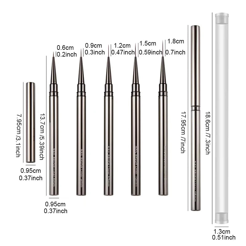 Nail Art Liner Brush Set 6–18mm | UV Gel Painting Pen Kit Nail Art Brush Set Axl
