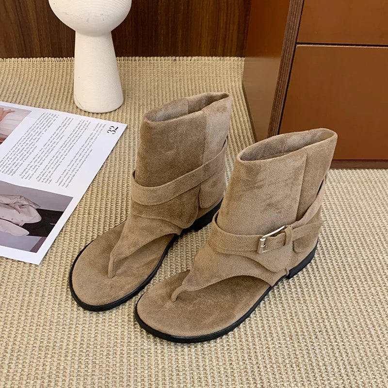 Women's Clip Toe Ankle Boot Sandals – Buckle Square Heel Ankle Boot Sandals Axl Khaki 40