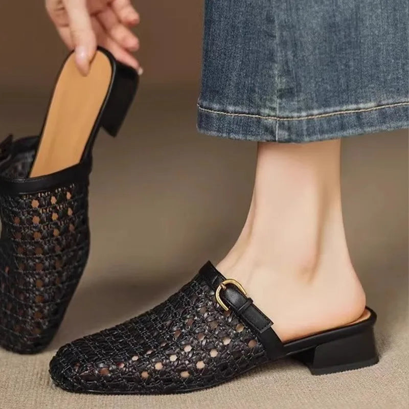 Women's Woven Square Toe Slippers – Breathable Summer Mules Women's Slippers Axl