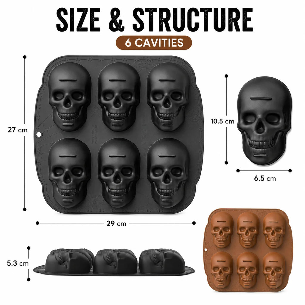 6-Cavity Skull Silicone Baking Mold | Halloween Cake & Chocolate Pan Silicone Baking Mold Axl