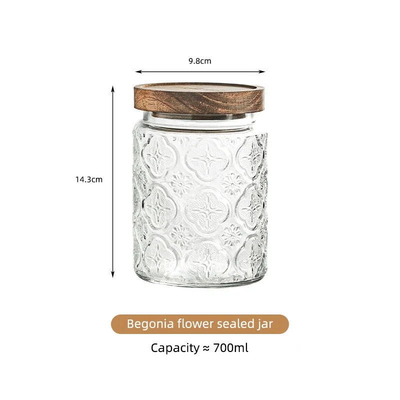 KEMORELA Vintage Glass Canister – Airtight Wooden Lid Storage Jar Glass Storage Canister Axl green