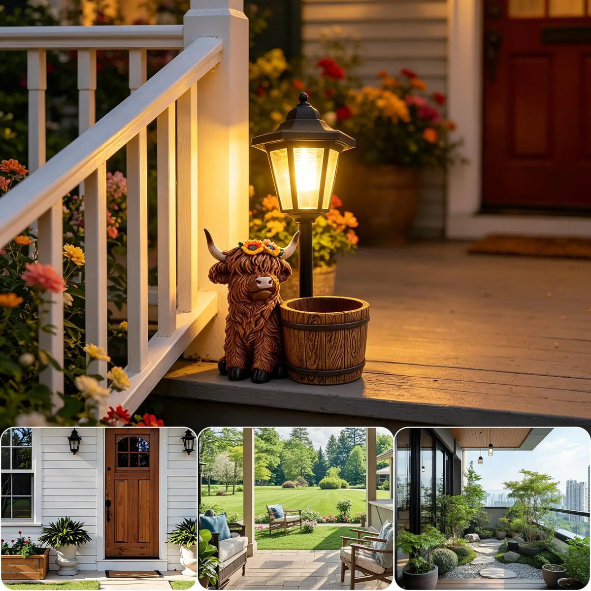 Solar Cow Lantern with Planter – Outdoor Garden Light Statue Solar Garden Lantern Axl