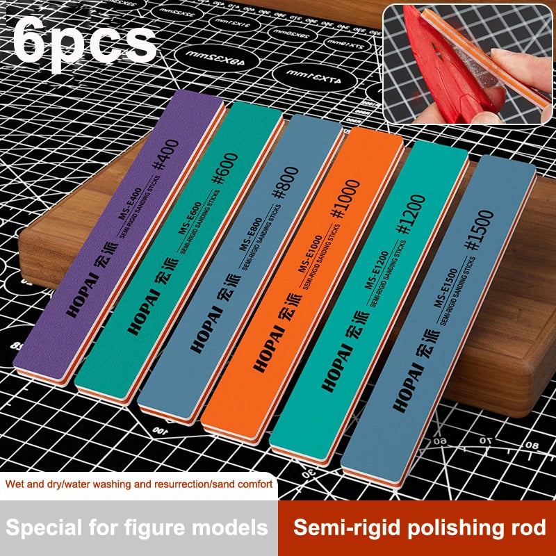 Semi-Rigid Sanding Sticks #400–#1500 | 6-Pack Model Polish Kit Model Sanding Kit Axl