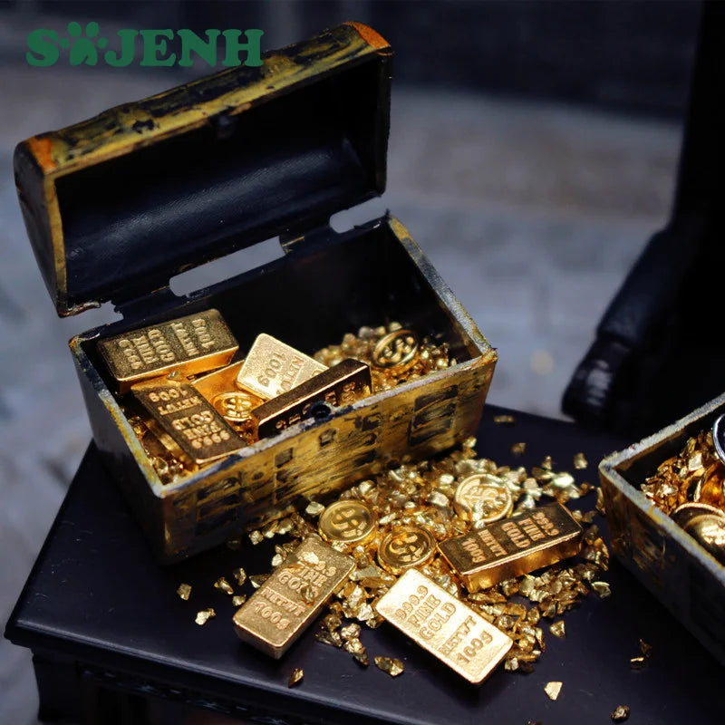 1:12 Dollhouse Mini Treasure Chest Gold Bar & Coin Model Set Dollhouse Miniature Axl