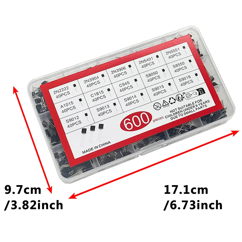 600PCS TO-92 Transistor Kit – 15 Values NPN PNP Bipolar Transistor Assortment Kit Axl