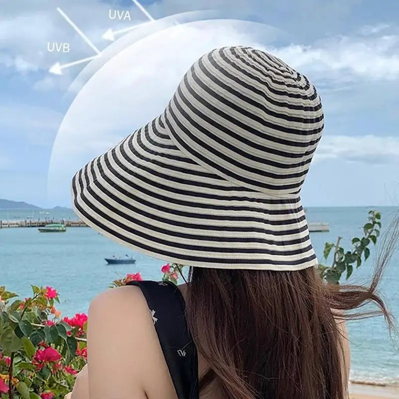 Women's Wide Brim Striped Sun Hat – Lightweight Travel Hat Wide Brim Sun Hat Axl