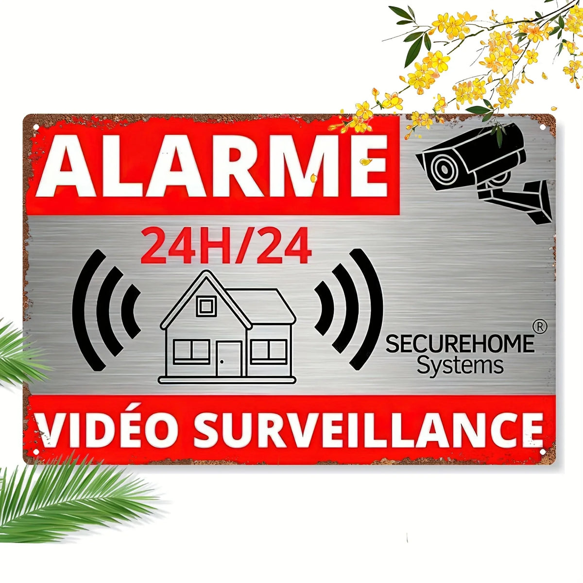24-Hour Surveillance Alarm Metal Sign – Vintage Red & Silver Metal Wall Sign Axl aluminum sign aluminum 20x30cm