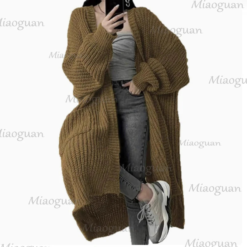 Women's Open Front Long Knit Cardigan Coat with Pockets Knit Cardigan Coat Axl
