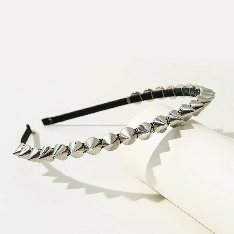 Gothic Punk Studded Spike Headband | Silver Metal Rivet Hair Band Spiked Headband Axl